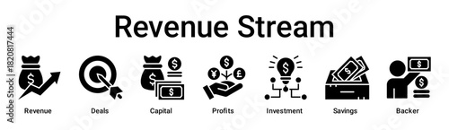 Revenue Stream banner web icon vector illustration concept for business with icon of Revenue, Deals, Capital, Profits, Investment, Savings.