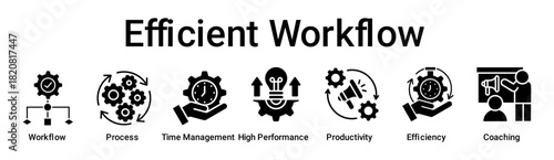 Efficient Workflow banner web icon vector illustration concept for business with icon of Workflow, Process, Time Management, High Performance, Productivity, Efficiency.