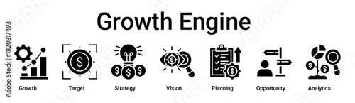 Growth Engine banner web icon vector illustration concept for business with icon of Growth, Target, Strategy, Vision, Planning, Opportunity.