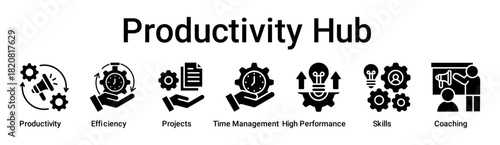 Productivity Hub banner web icon vector illustration concept for business with icon of Productivity, Efficiency, Projects, Time Management, High Performance, Skills.