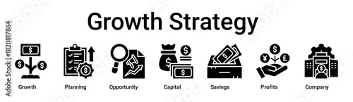 Growth Strategy banner web icon vector illustration concept for business with icon of Growth, Planning, Opportunity, Capital, Savings, Profits.