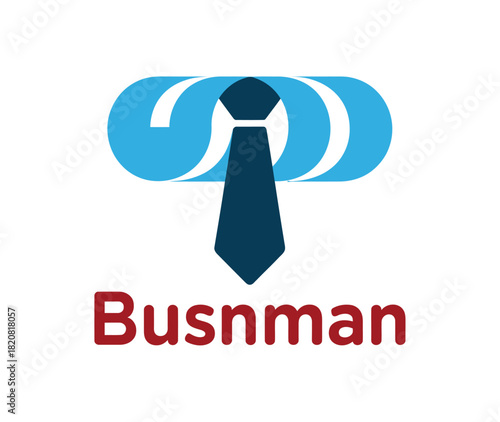 The logo for 'Busnman' features a stylized blue tie forming abstract shapes above the company name in red letters.