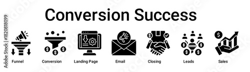 Conversion Success banner web icon vector illustration concept for business with icon of Funnel, Conversion, Landing Page, Email, Closing, Leads.