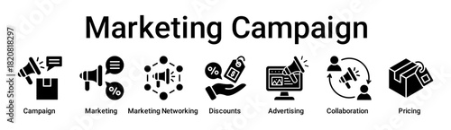 Marketing Campaign banner web icon vector illustration concept for business with icon of Campaign, Marketing, Marketing Networking, Discounts, Advertising, Collaboration.