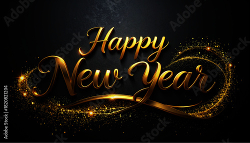 Elegant Gold "Happy New Year" Script with Sparkle Effects