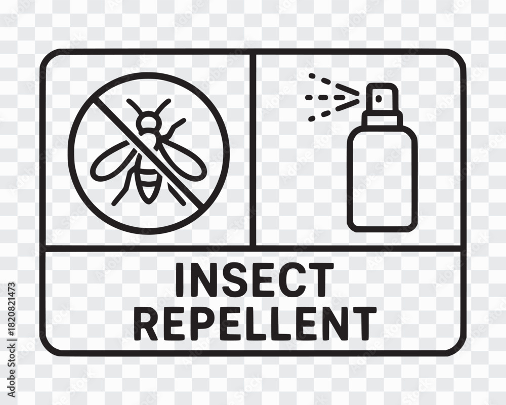 Naklejka premium Insect Repellent Spray and No Bugs Sign Bug Repellent Hazard Signs – Outdoor Safety Label Set