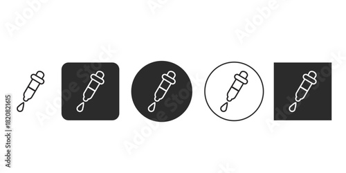19-11-25-5Monochrome laboratory dropper icon set vector illustration | Minimalist black and white pipette dispensing liquid symbol | Outline medicine measuring tool graphics for UI design
