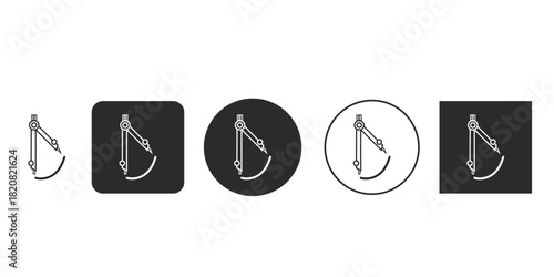 19-11-25-Minimalist drawing compass line icon set for geometry and engineering apps | Vector illustration of technical drafting tool symbol in black and white | Architectural measuring instrument icon
