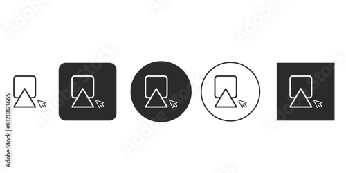 Click to upload file icon set for web design | Vector UI element for drag and drop functionality | Outline and solid glyphs for file selection interface Upload box with arrow and mouse pointer symbol