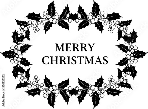 Festive merry christmas silhouette design featuring evergreen trees and a horse drawn carriage illustration
