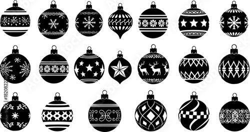 bauble set silhouette vector, bauble illustration, bauble set clipart bundle black and white

