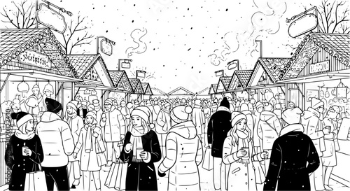 A family enjoying a day at a festive carnival, featuring a carousel and market stalls.
