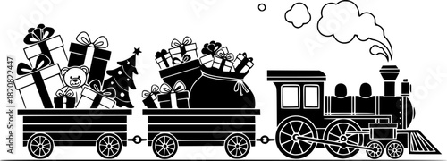 Toy Train with Christmas Gifts icon vector illustration
