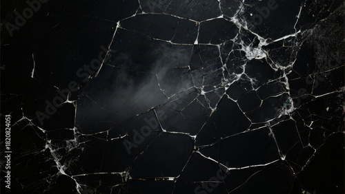 Cracked black surface with glowing white fissures and wisps of smoke.