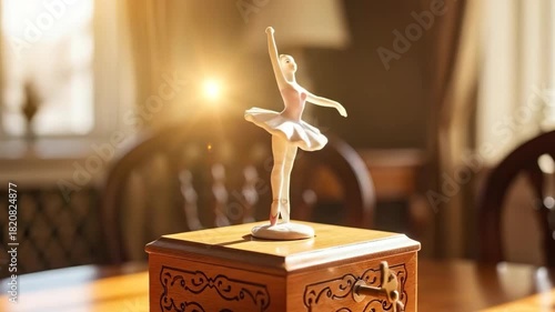 Ballet dancer figurine on wooden music box