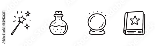 A set of five simple black outline icons representing museum and gallery elements, including a framed painting, a wooden bench, a pendant lamp, a sculpture, and a display plinth