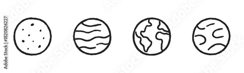 Set of black and white hand-drawn gaming accessories, including a gamepad, headset with microphone, computer monitor, keyboard, and mouse, in a sketchy doodle illustration style