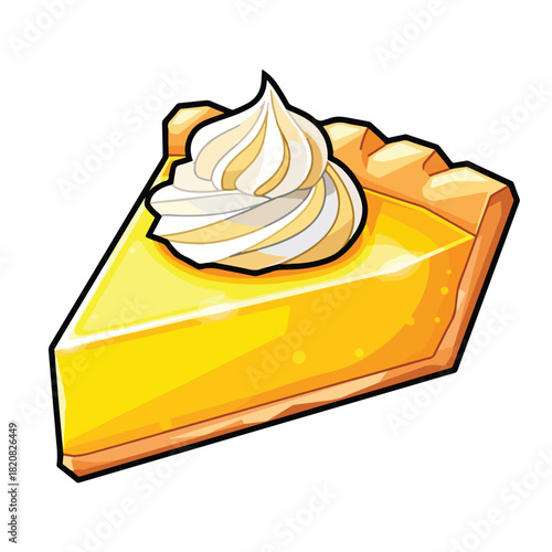 A cartoon slice of pumpkin pie with whipped cream on top against a clean white background in a flat illustration style.