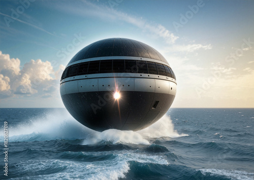 UAP emerging from ocean, illustration