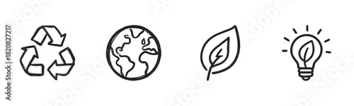 Urban and environmental symbols in a flat design style, featuring a street lamp, power pole, cross mark, blank road sign, and a simple weather cloud icon collection