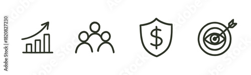 A set of minimalist black line art icons depicting camping essentials, including a tent, vintage lantern, campfire, acoustic guitar, and a marshmallow roasting on a stick