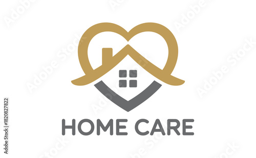A comforting emblem symbolizing home care, featuring a house nestled within a heart-shaped embrace, conveying warmth and security.