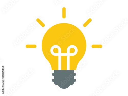 A bright yellow lightbulb illuminates with radiant lines, symbolizing a brilliant new idea or inspiration dawning.