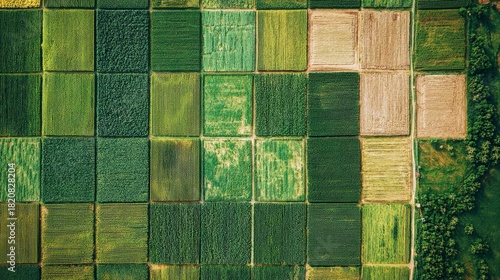 A wide shot of a farm using satellite imagery to monitor crop growth and make data-driven decisions