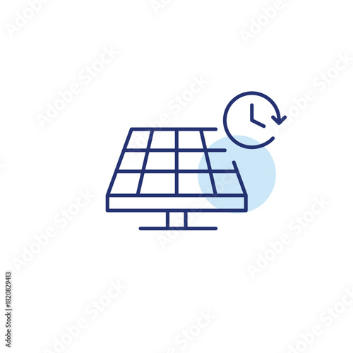 Solar panel and clock. Smart energy systems, electricity production. Pixel perfect, editable stroke vector icon