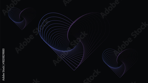 Abstract purple and blue light trails on black background for modern design