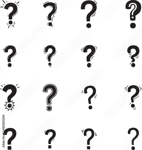 Question Mark Silhouette doodles collection. Includes Silhouette symbols question, help, ask, doubt, query and more. Isolated doodles. Question Mark doodles set. Minimalist doodles pack.