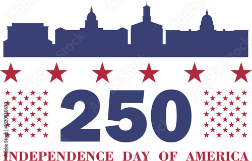 250 years Anniversary card design. 250th anniversary sticker, label, tag, badge to celebrate Independence Day of America on 4th July