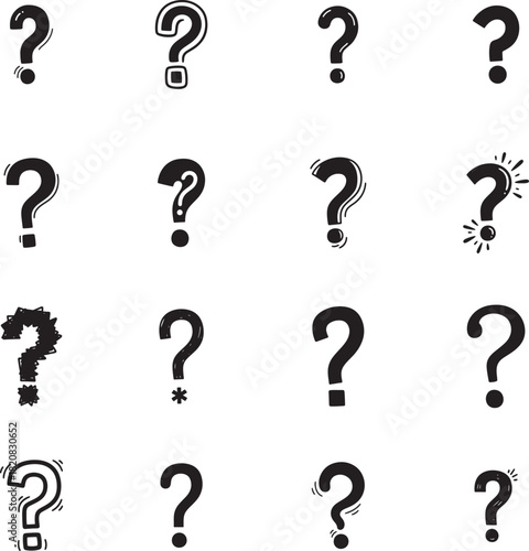 Question Mark Silhouette doodles collection. Includes Silhouette symbols question, help, ask, doubt, query and more. Question Mark doodles set. Minimalist doodles pack.