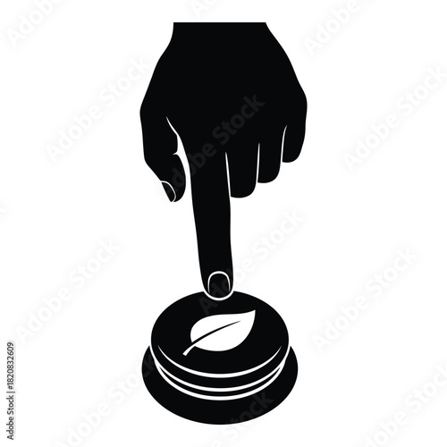 Green Button, Hand Pressing Leaf Icon, Eco Button Press