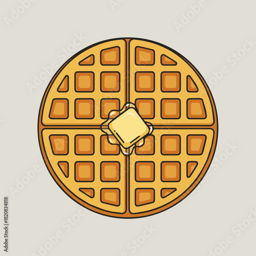 Classic Butter Grid Waffle
A flat vector illustration of a Hong Kong grid waffle with golden crisp squares, a small pat of melting butter on top. 