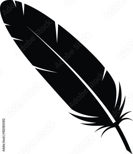 Silhouette of a single black feather drifting elegantly vector