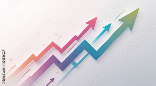 Upward arrow growth success progress increase chart finance business economy trend energize clean abstract gradient background with zigzag arrows moving higher, symbol of positive performance