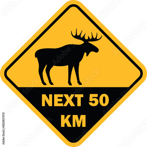 Elk road sign. Isolated elk on white background. Moose