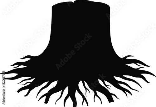 Tree stump silhouette with exposed roots vector art vector