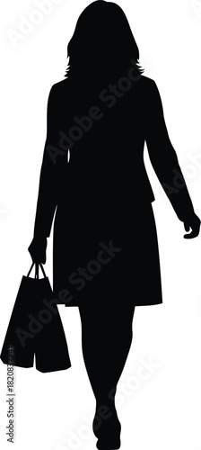 Elegant woman silhouette carrying shopping bags full length studio shot vector