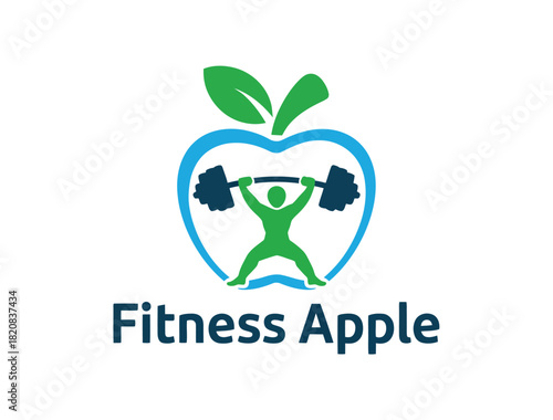 A stylized apple logo featuring a silhouette of a person lifting a barbell inside, symbolizing fitness and healthy living.