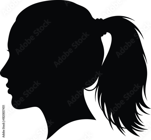 Woman silhouette profile portrait ponytail hairstyle minimalist vector vector