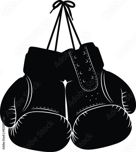 Vintage boxing gloves hanging championship fight sport retro vector