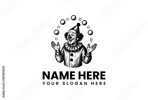 Clown Juggling Balls Vector Logo Illustration