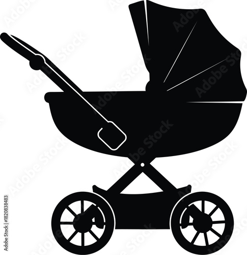 Elegant silhouette baby stroller icon for modern parenting vector