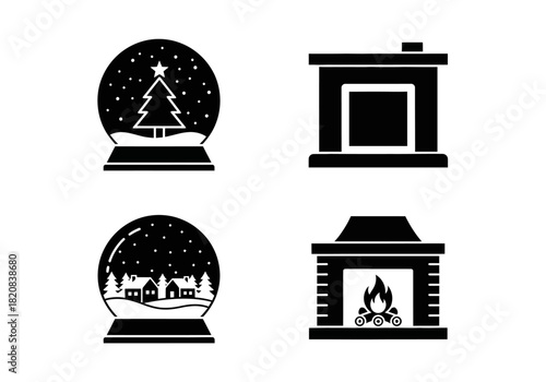 vector snow globe and fireplace
