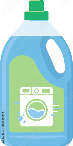 Blue laundry detergent bottle with green cap vector illustration.