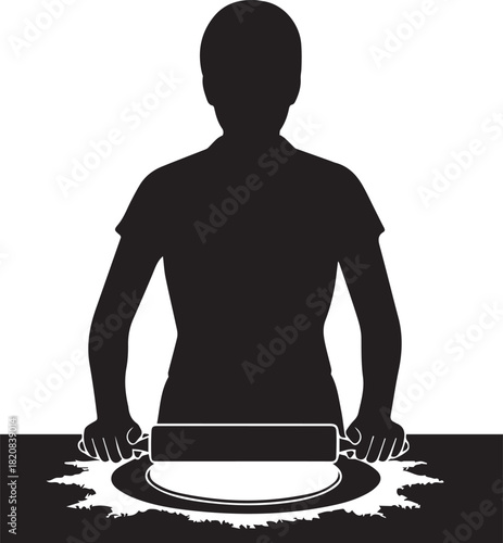 Silhouette of person actively engaged in a creative hobby activity with focus