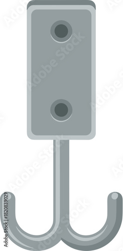 Gray metal double pronged wall hook for clothes isolated on white background.