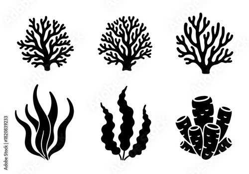 underwater flora vector set
